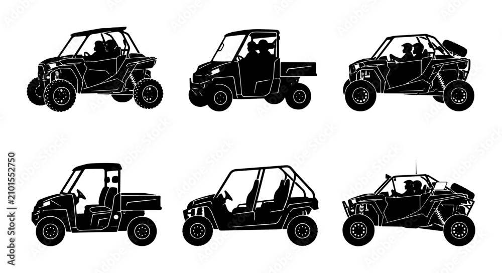 Fototapeta premium All-Terrain Vehicle Icons, Side-by-Side UTV Silhouettes, Rugged Off-Road Utility Vehicle Set