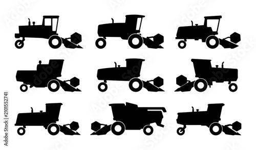 Canvastavla Farm Harvester Silhouettes, Agricultural Machinery Icons, Combine Vector Collect