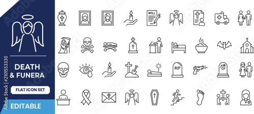 Canvastavla Death and funeral icon set line art symbols for grief remembrance and end of lif