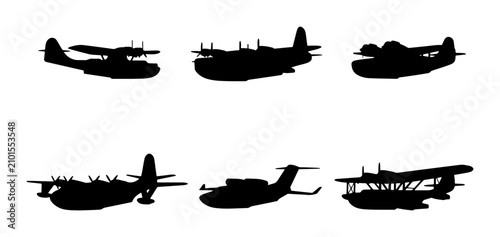 Konstfotografi Vintage Seaplane Silhouettes, Retro Amphibious Aircraft Collection, Classic Flyi