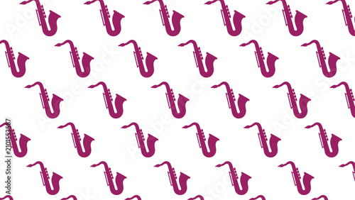 Photography Seamless pattern of purple saxophone silhouettes on white background