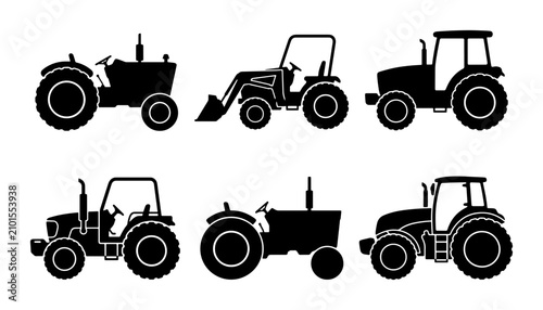 Canvastavla Tractor Silhouettes Collection: Agricultural Machinery Icons, Farm Vehicle Vecto