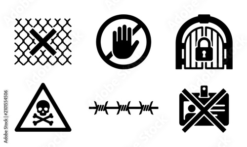 Quadro su tela Security Icons Set: Warning, Access Denied, Barbed Wire, Restricted Area, Lock G