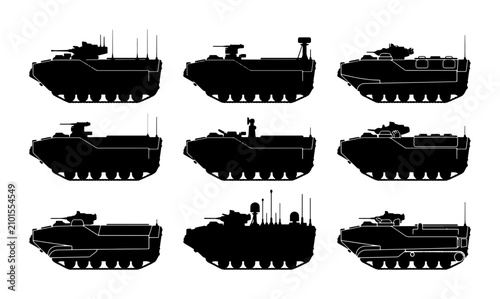Fotografija Armored Personnel Carrier Silhouettes, Military Transport Vehicles, Combat Vehic