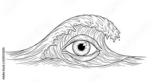 Konstfotografi Surreal Eye in Crashing Wave