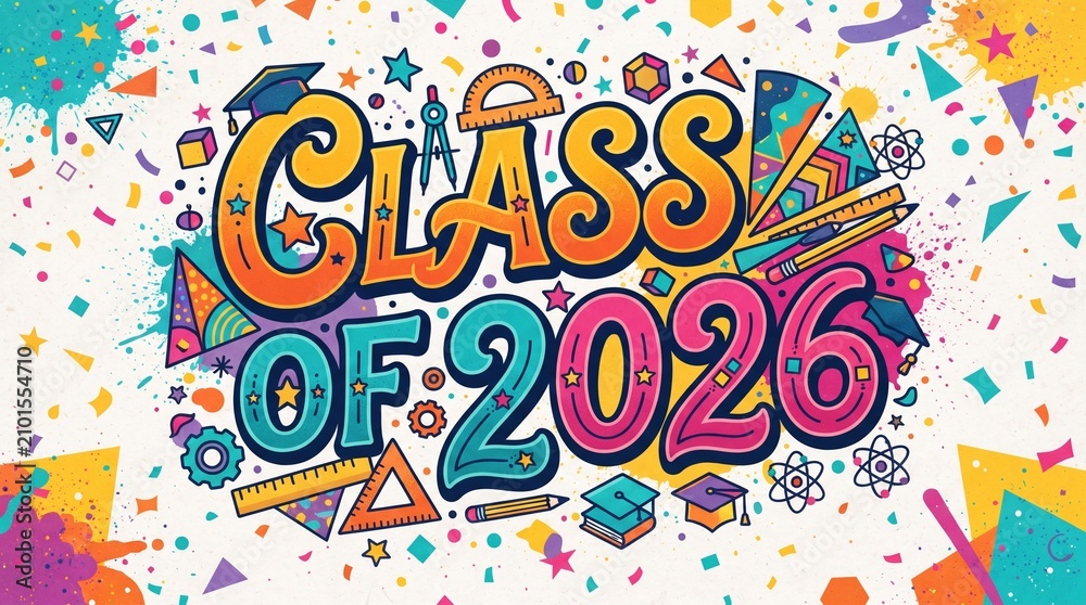 Fototapeta premium Class of 2026 graduation celebration design isolated on white background