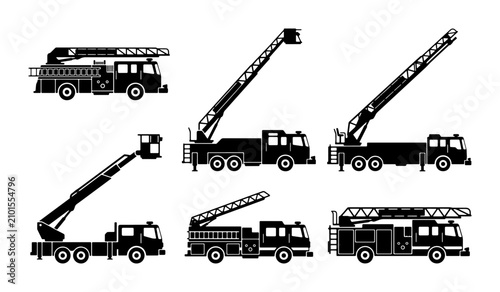 Cuadro en lienzo Fire Truck Vector Icons, Ladder Trucks, Aerial Platforms, Emergency Vehicles, Re