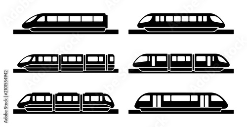 Obraz na płótnie Modern Monorail Train Icons, Futuristic Public Transport Vector Set, Sleek City