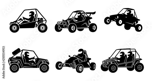 Fotografi Buggy Vector Icons, Off-Road Vehicle Silhouettes, Dune Buggy Set, Go-Kart Graphi