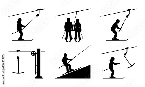 Obraz na plátne Ski Lift Icons, Snow Sports Transport, Winter Activity Vector Set