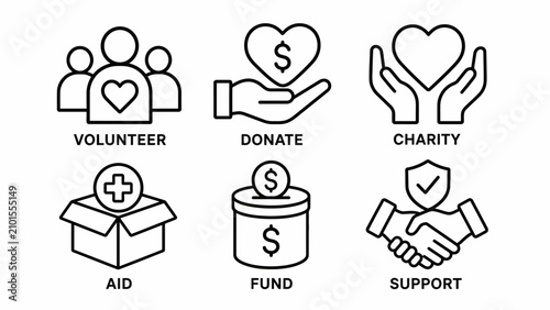 Canvastavla Volunteer donate charity aid fund support icons.