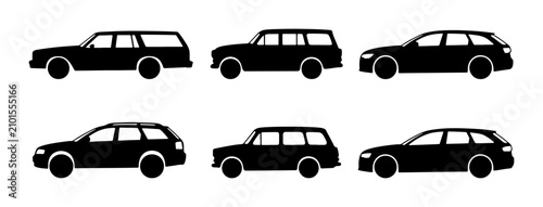 Billede på lærred Station Wagon Icons, Estate Car Silhouettes, Family Vehicle Vector Set