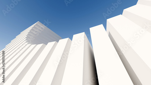 Schilderij op canvas Low-angle 3D render of white minimalist parametric architecture against a blue s