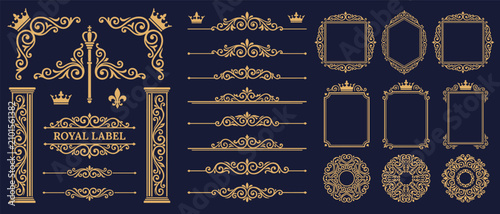 Royal Ornamental Frame Set with Crowns, Columns and Vintage Label, Vector Luxury Border Collection for Premium Branding Design