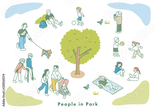 公園にいる人々　ベクターイラスト