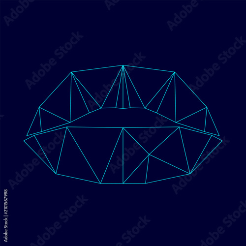 Fotografie Lipstick or lips low poly triangulation triangulated polygonal electric cyan blu