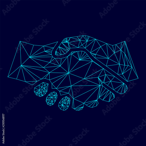 Konstfotografi Business handshake low poly triangulation triangulated polygonal electric cyan b