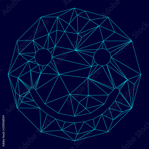 Canvastavla Smile low poly triangulation triangulated polygonal electric cyan blue vibrant a