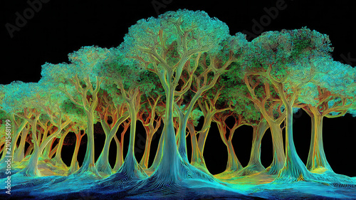 Nature conservation tree forest cyan black nature conservation tree forest cyan black scene with luminous woodland canopy