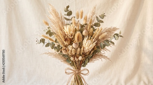 Elegant Boho Dried Flower Bouquet with Pampas Grass and Eucalyptus for Home Decor