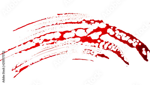 Canvastavla Red blood smear or brush stroke isolated on a white background, high-resolution texture for horror, crime, or artistic design projects