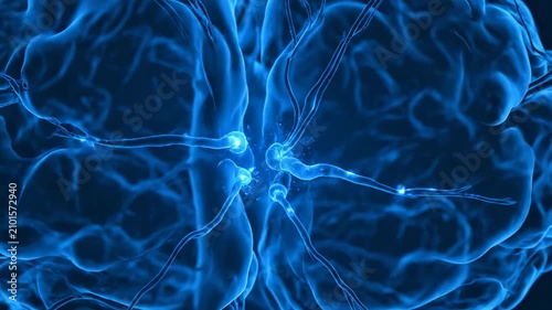 3D animation of active neurons sending electrical signals inside a human brain