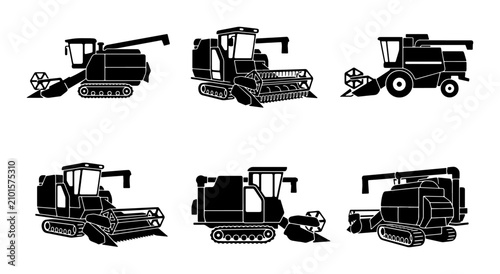 Cuadro en lienzo Combine Harvester Icons Set, Agricultural Machinery Vector Graphics, Farming Equ