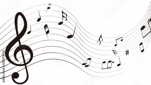 Bild auf Leinwand Musical Staff With Notes And Clef Black And White Vector Illustration