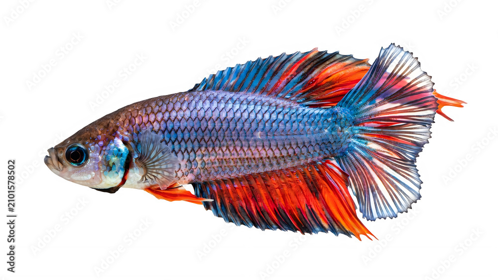 Fototapeta premium Colorful betta fish isolated on white. Beautiful Siamese fighting fish with flowing fins.