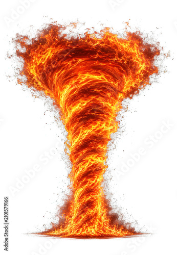 Fiery Tornado Vortex with Swirling Flames and Smoke Isolated on Transparent Background, generative ai