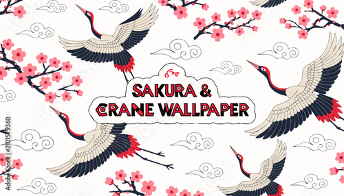 Obraz na plátne Very beautiful realistic vector illustration of a seamless JAPANESE SAKURA & CRA