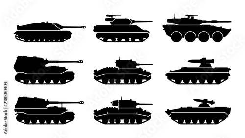 Photography Military Tank Silhouettes Collection, Armored Vehicle Icons, Combat Machine Set,