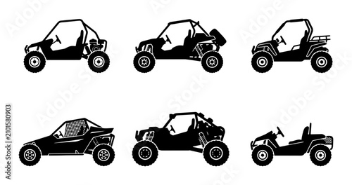 Fotografie Off-road Buggy Vector Icons, Dune Buggy Silhouettes, All-Terrain Vehicle Set, Ou