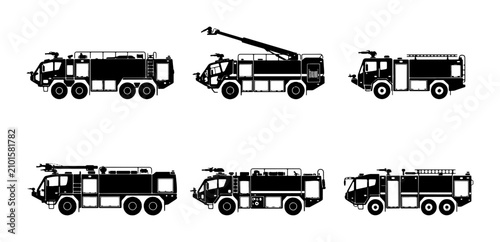Foto Fire Truck Vector Icons Set, Emergency Vehicle Silhouettes, Rescue Service Truck