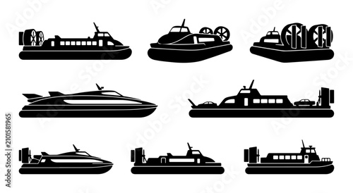 Konstfotografi Hovercraft Silhouettes, Air Cushion Vehicles, Marine Transport Icons, Watercraft
