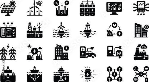 Canvastavla Renewable energy icons set solar wind hydro and electric power sources