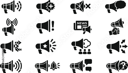 Картината върху платно Megaphone icon set communication announcement and public address symbols