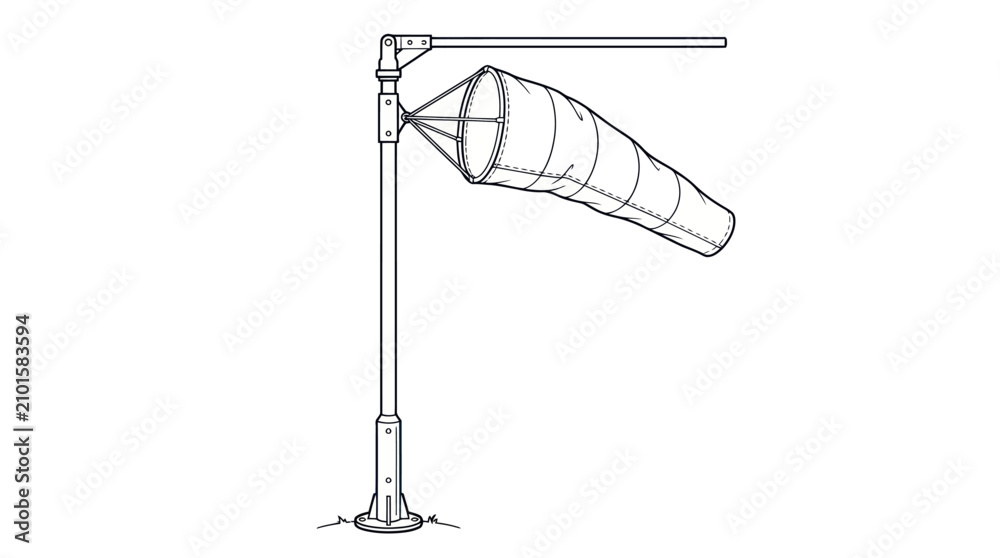 Obraz premium Airport windsock on metal pole line art illustration