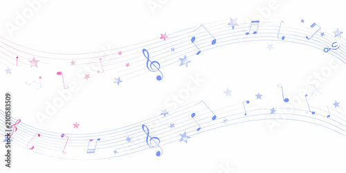 Bild auf Leinwand Musical Notes And Stars Pattern With Flowing Lines On White Background