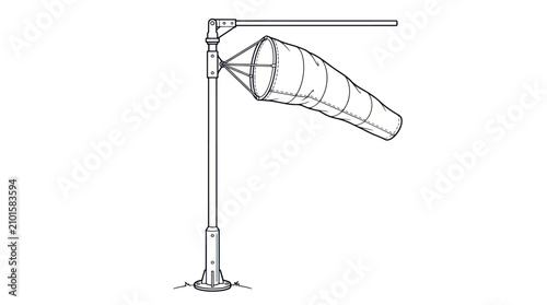 Quadro su tela Airport windsock on metal pole line art illustration