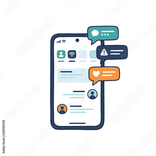 Digital communication concept with smartphone and message bubbles