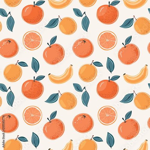 Illustration Motif Fruits Bananes et Agrumes, Alimentation Naturelle Mélange, Papier Peint Couleurs diverses Vecteur