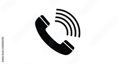 Fotografía Telephone handset silhouette with signal waves on a white background