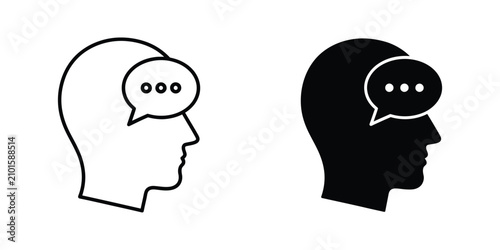 Human head silhouette with speech bubble icon communicating ideas during thought process for conceptual design