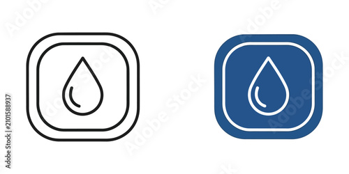 Water drop icon in outlined and filled frames on white background for technology and design