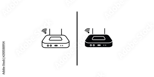 Wireless router outline and solid icon with Wi-Fi signal during network connection concept