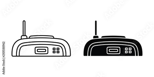 Wireless Router Icon in Outline and Solid Silhouette Against White Background