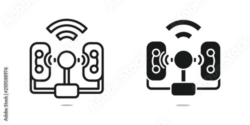 Wireless speaker system icon with signal waves during clear communication for audio technology concepts