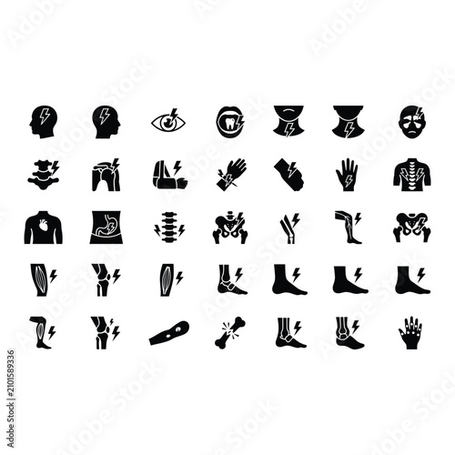 Collection of icons representing various body pain and medical conditions