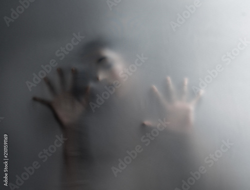 Cuadro en lienzo Fabric, hands and person in studio with mental health, crisis and anxiety, fear and claustrophobia with mockup